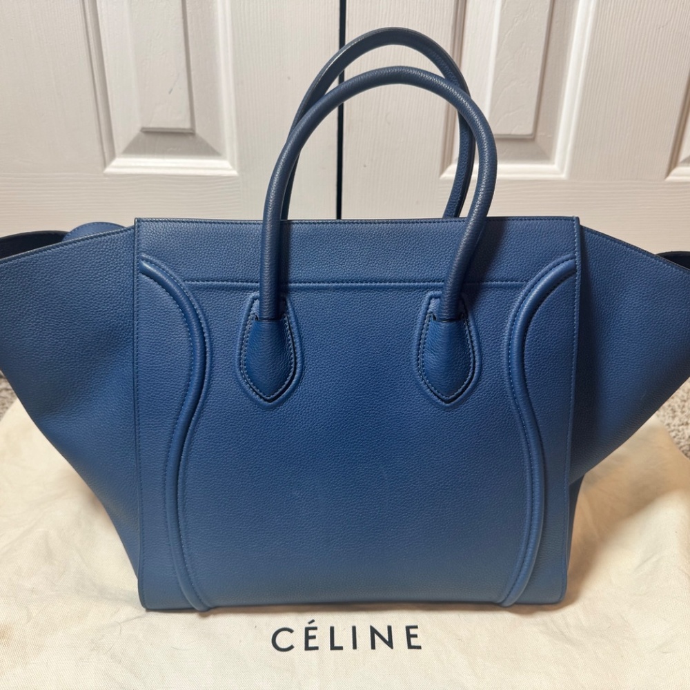 Céline Large Luggage Tote • Blue Grained Leather • Excellent Condition - Picture 2 of 7
